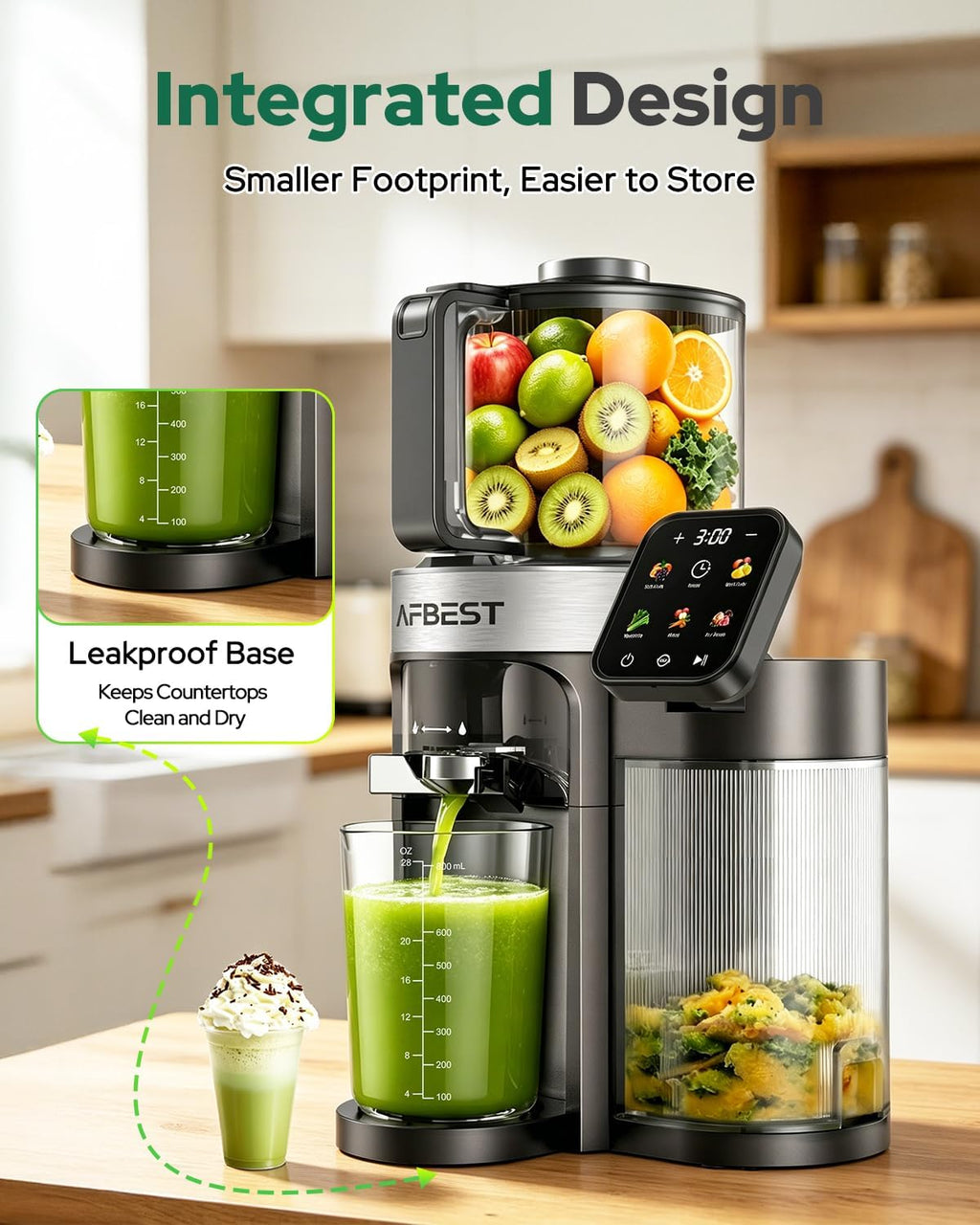 Cold Press Juicer Machine, 6.5" Extra Wide Chute Masticating Juicer with 100oz Self-Feeding Hopper,3-in-1 Smart Touch Slow Juicer for Sorbet & Nut Milk, High Yield, Easy Clean