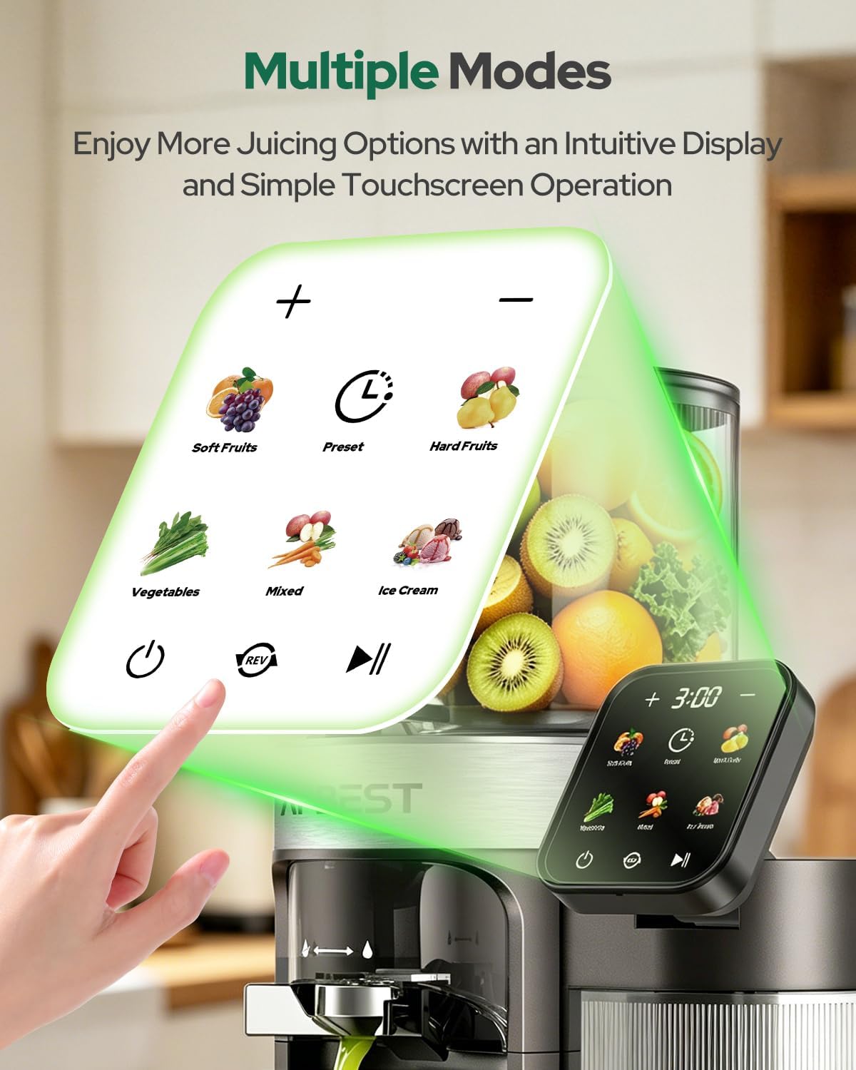 Cold Press Juicer Machine, 6.5" Extra Wide Chute Masticating Juicer with 100oz Self-Feeding Hopper,3-in-1 Smart Touch Slow Juicer for Sorbet & Nut Milk, High Yield, Easy Clean
