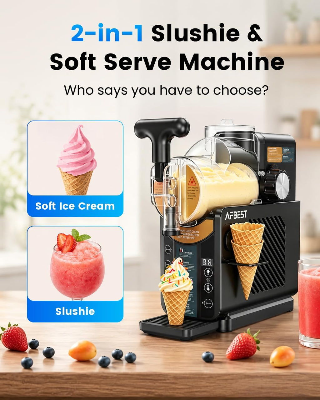 Slushie Machine for Home, 2-in-1 Slushy & Soft Serve Ice Cream Maker | 68oz Margaritas Machine, 5 Presets, 15-Min Flash-Freeze Frozen Drink Machine, Auto-Clean, Milkshak Frappés, Family & Parties
