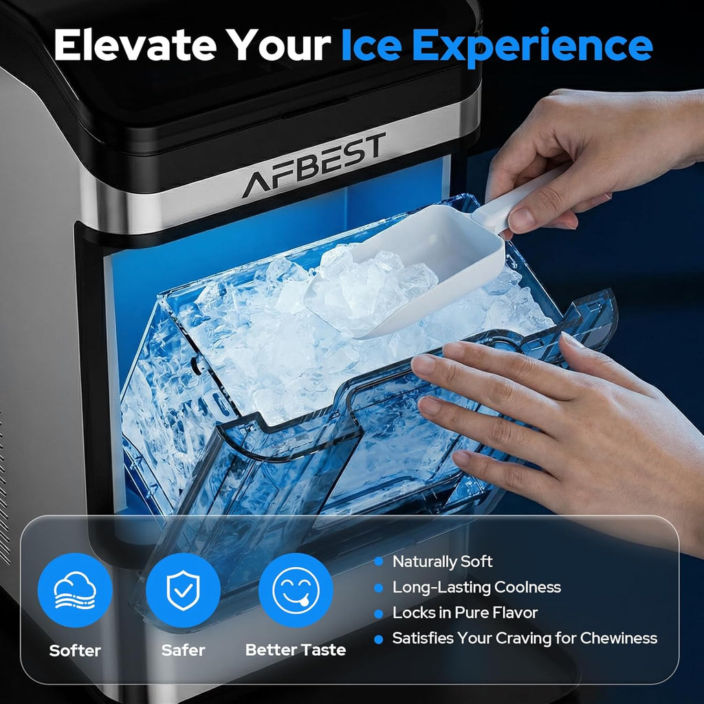 Large Capacity Countertop Ice Maker - 38 lbs/24H Output Chewable Nugget Ice, One-Touch Self-Cleaning, 3L+1.5L Dual Water Tanks, Portable Ice Machine for Home, Bar, Office, RV