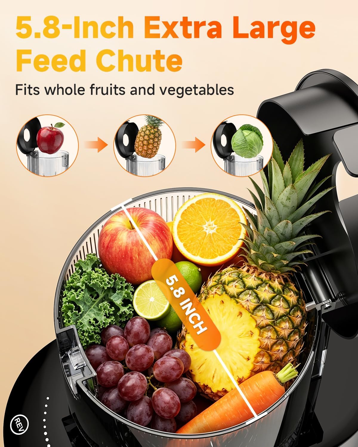 Juicer Machines with 5.8" Large Chute, 2-in-1 Cold Press Juicer for Whole Vegetables Fruits Making Nut Mike, 100oz Capacity Masticating juicer for Daily Wellness, Easy to Clean, Premium Gray