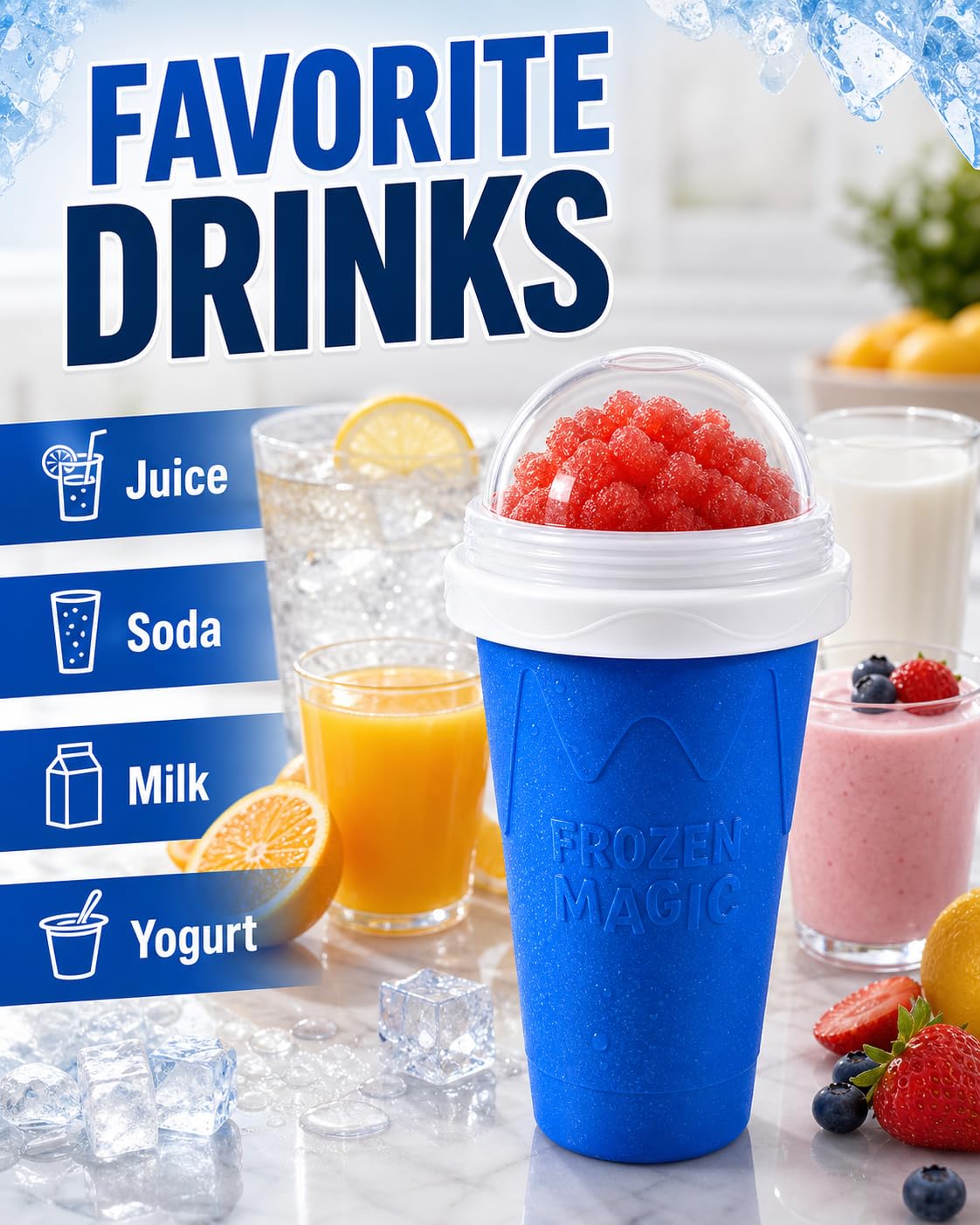 300ml Slushie Cup, Portable Frozen Magic Slushy Maker Cup, DIY Homemade Ice Cream Milkshake Smoothie Juice Making Cup, Reusable Quick Freeze Cooling Cup, Slushie Machine Accessories