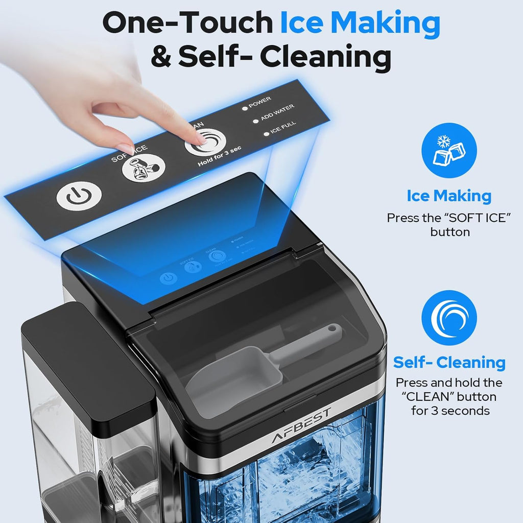 Large Capacity Countertop Ice Maker - 38 lbs/24H Output Chewable Nugget Ice, One-Touch Self-Cleaning, 3L+1.5L Dual Water Tanks, Portable Ice Machine for Home, Bar, Office, RV