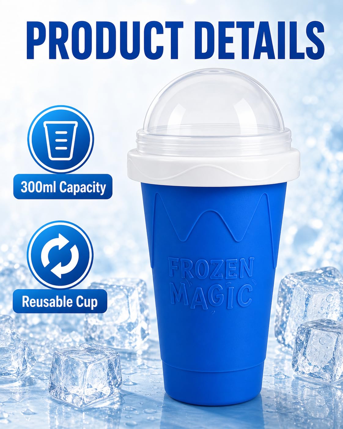 300ml Slushie Cup, Portable Frozen Magic Slushy Maker Cup, DIY Homemade Ice Cream Milkshake Smoothie Juice Making Cup, Reusable Quick Freeze Cooling Cup, Slushie Machine Accessories