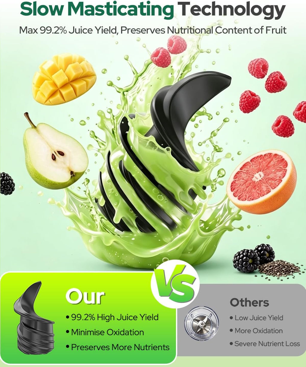 2026 Upgraded Cold Press Juicer Machine, 6.5" Extra Wide Chute Masticating Juicer with 100oz Self-Feeding Hopper,3-in-1 Smart Touch Slow Juicer for Sorbet & Nut Milk, High Yield, Easy Clean
