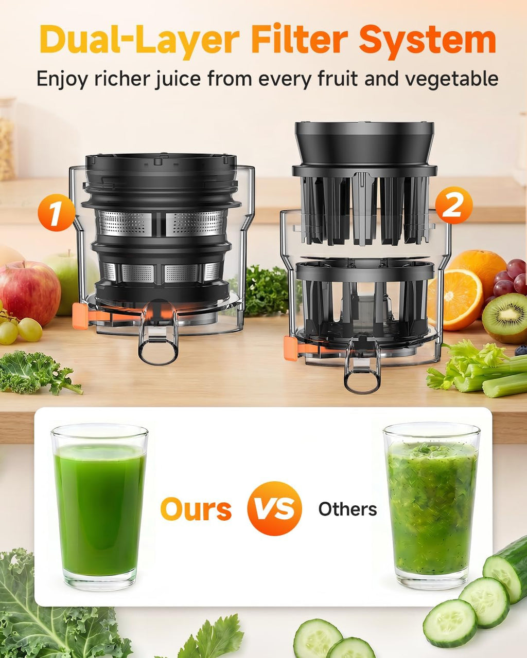 Juicer Machines with 5.8" Large Chute, 2-in-1 Cold Press Juicer for Whole Vegetables Fruits Making Nut Mike, 100oz Capacity Masticating juicer for Daily Wellness, Easy to Clean, Premium Gray