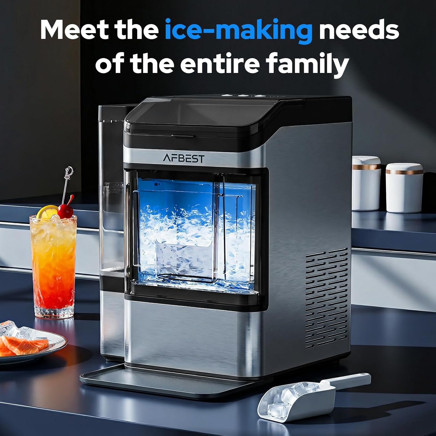 Professional Nugget Ice Maker Machine - 38 lbs/24H Output, Chewable Soft Ice, One-Touch Self-Cleaning, 3L+1.5L Dual Tank Design, Portable Countertop Ice Maker for Kitchen, Bar, Office, Party