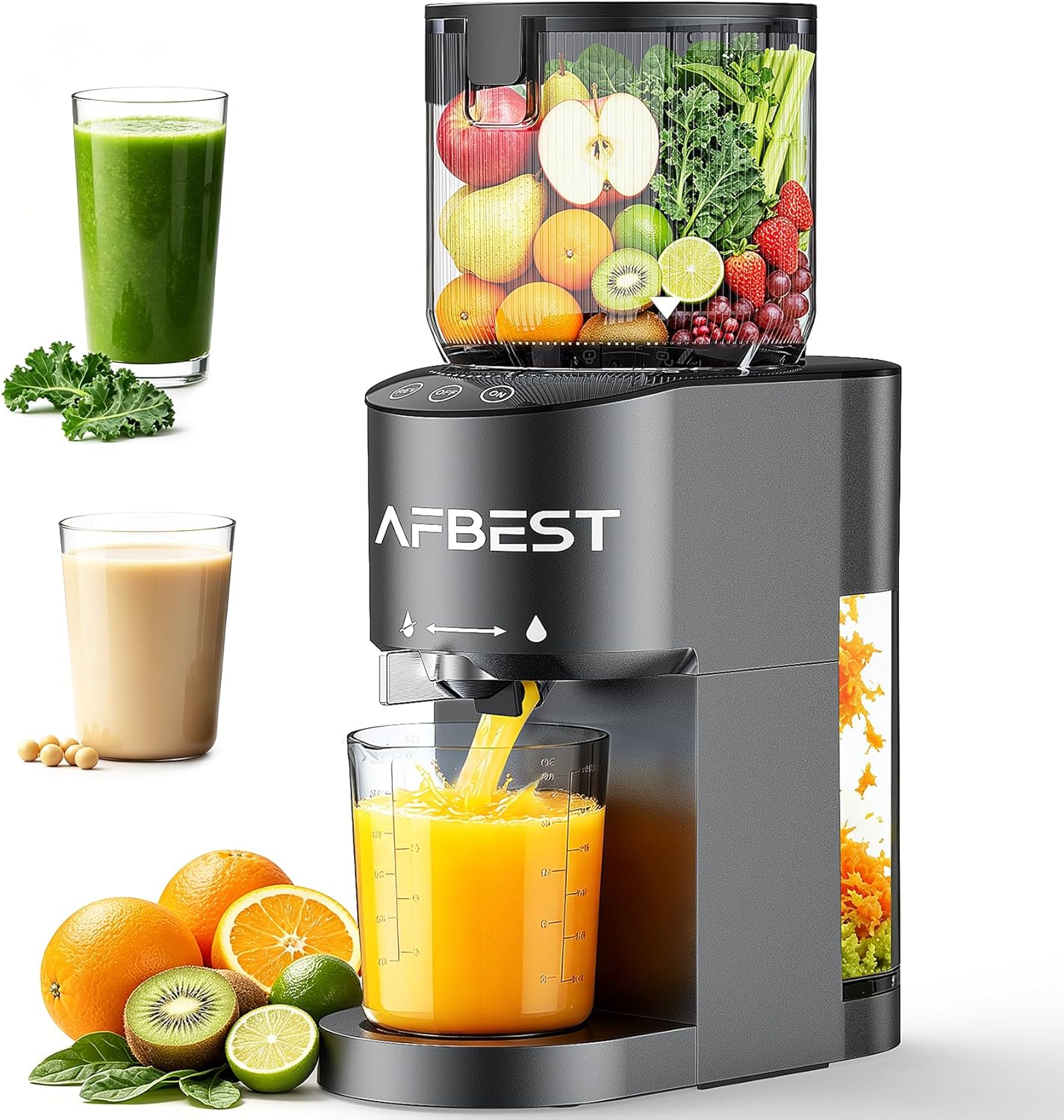 Juicer Machines with 5.8" Large Chute, 2-in-1 Cold Press Juicer for Whole Vegetables Fruits Making Nut Mike, 100oz Capacity Masticating juicer for Daily Wellness, Easy to Clean, Premium Gray