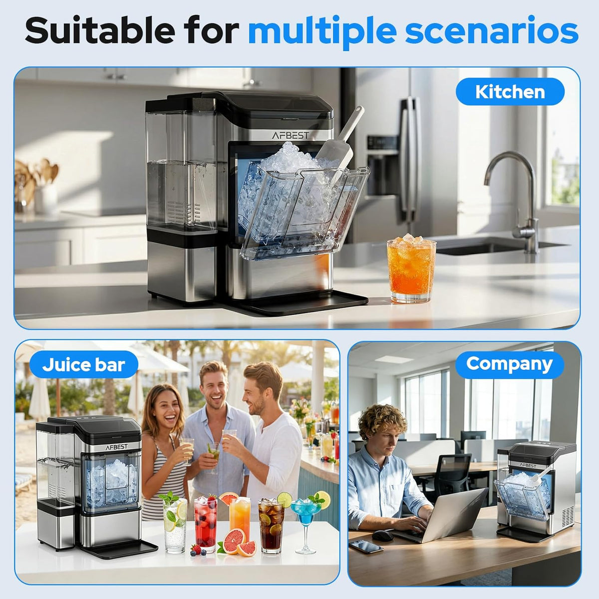 Large Capacity Countertop Ice Maker - 38 lbs/24H Output Chewable Nugget Ice, One-Touch Self-Cleaning, 3L+1.5L Dual Water Tanks, Portable Ice Machine for Home, Bar, Office, RV